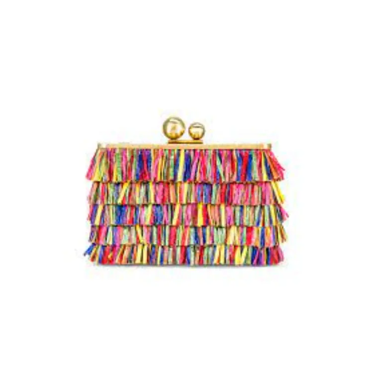 Revolve Multi-Colored Fringe and Raffia Handbag