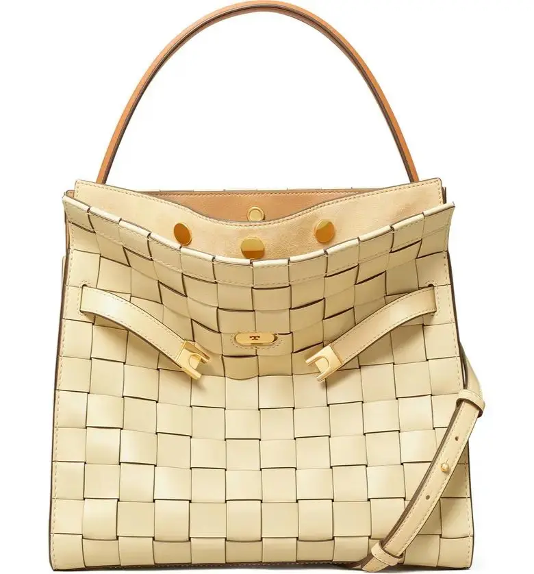 Tory Burch Lee Radziwill Woven Leather Double Crossbody Bag