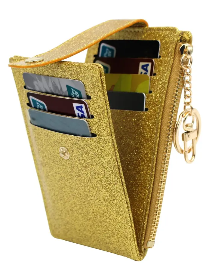 FFpaw Glitter Credit Card Wallet for Women with Key Ring