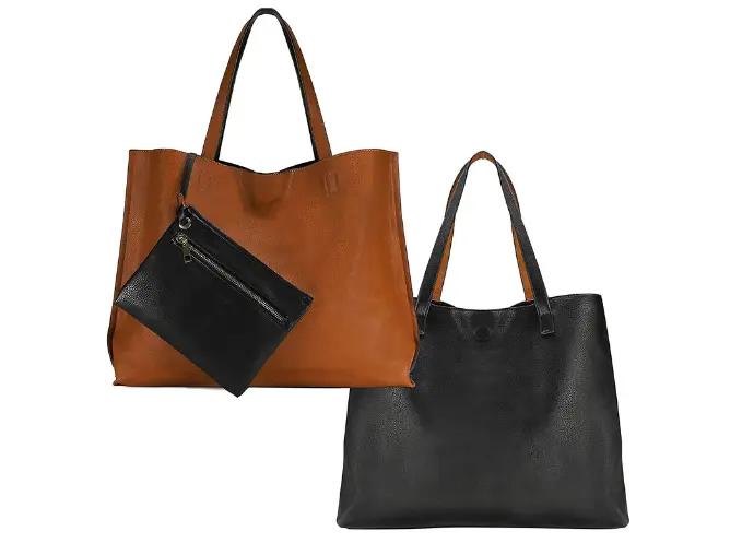 Reversible Faux Leather Tote with Wristlet